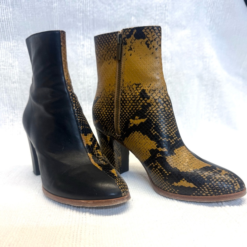 Charlotte Stone Black and Mustard Snakeskin Ankle Boots - Picture 2 of 11